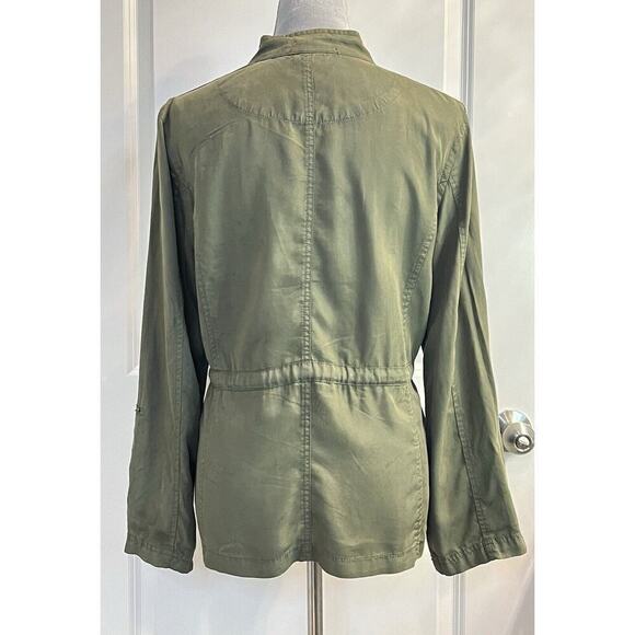 Social Standard 100% Tencel Round Neck Snap Button Shacket Utility Drawstring M - Picture 4 of 8